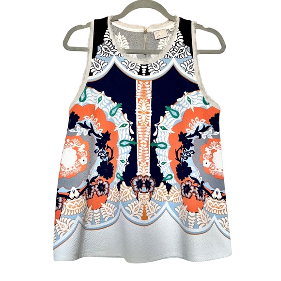 Anthropologie Postmark Anzere Mosaic Print Raw Edge Boho Tank Top Size M - Picture 1 of 9
